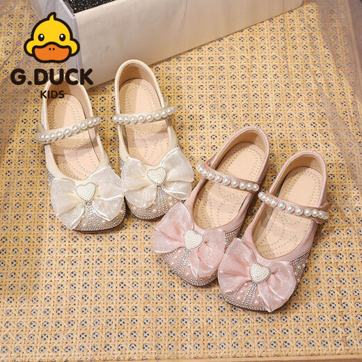 G.duck Little Yellow Duck Girls Princess Shoes 2025 Summer Children's Leather Shoes Crystal Shoes Baby Shoes Versatile Soft Sole Dance Shoes Off-White-2025 New Style 24 Inner Length 15cm