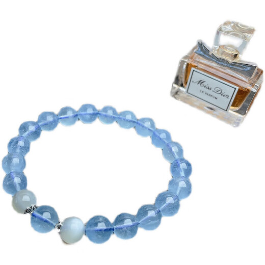 BOSFRU Natural Brazilian Ice Aquamarine Sea Blue Moonstone Crystal Agate Bracelet Women's Gemstone Bracelet Gift Aquamarine Moonstone Style-8mm