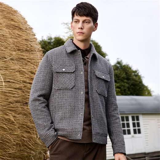 Dances with Wolves Wool Jacket Men's Winter Fashion Houndstooth Jacket Men's Down Jacket 003 Medium Gray 185