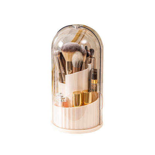 RSRDDY rotating brush barrel dust-proof cosmetics storage box large capacity dressing table desktop lipstick eye shadow brush storage rack A milky yellow rotating brush barrel