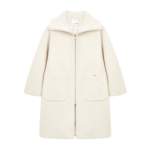 ELLE KIDS children's clothing knitted splicing large lapel woolen coat girls autumn and winter new double zipper mid-length coat white 165 (M)