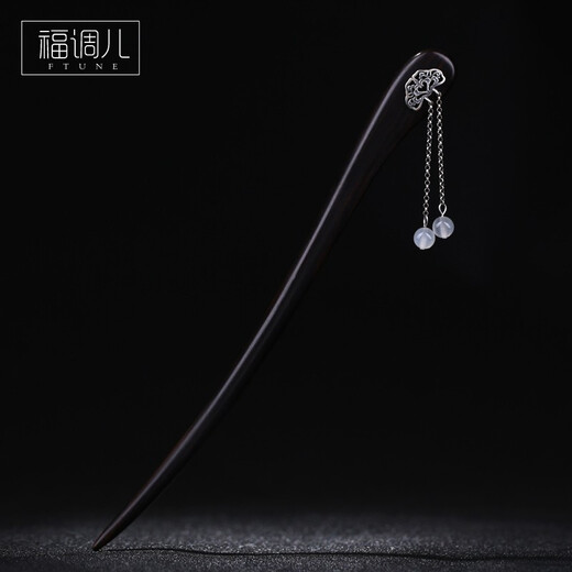 Fu Tiaoer hand-designed 925 silver auspicious cloud white moonstone tassel hairpin for women ancient style Hanfu niche hairpin birthday gift 1 piece