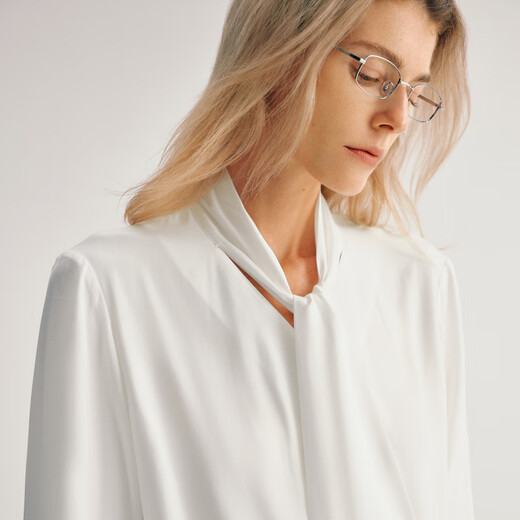 Maimeng MM Mall's 24th autumn new product stand-up collar streamer elegant intellectual white shirt top 5F8223241 white S