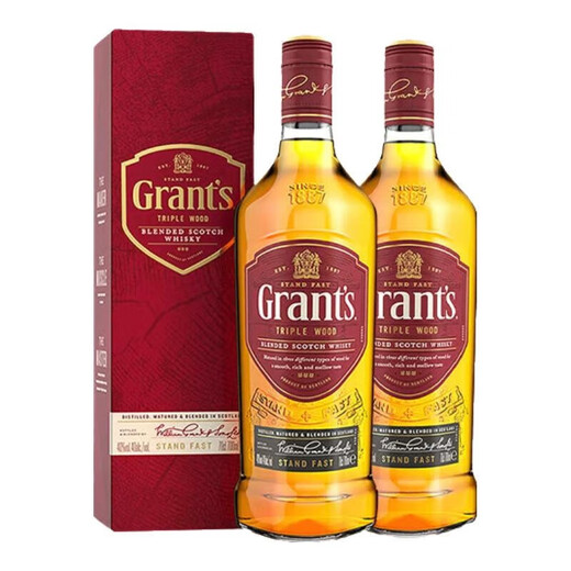 格兰（Grant's）三桶陈酿 烈酒 苏格兰 原装进口 洋酒 调配型威士忌 盒装 格兰三桶1L*2瓶（有码有盒）