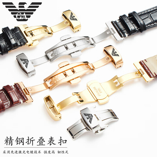 Suitable for Armani watch strap original genuine leather AR1981 2447 2433 60008 Black Warrior strap AMN-black black line + silver pin buckle 22mm