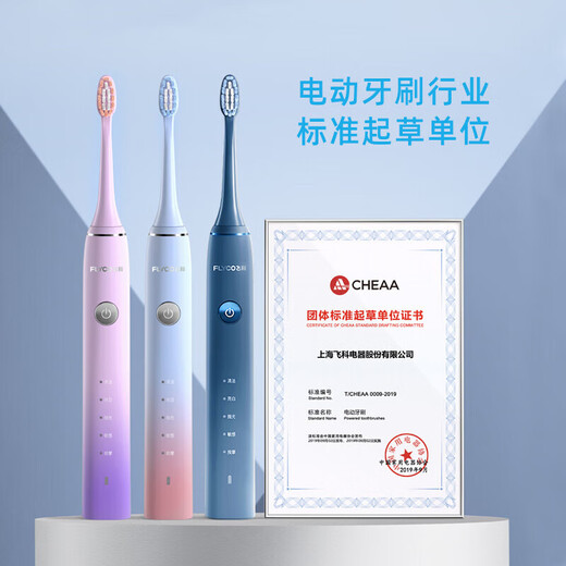 FLYCO electric toothbrush for adults, portable for boyfriend and girlfriend, couple, wedding, birthday, Valentine's Day, New Year's party gift, soft-bristled brush head, intelligent, fully automatic sonic vibration, wireless rechargeable, ice crystal blue, Symphony series, with 2 brush heads