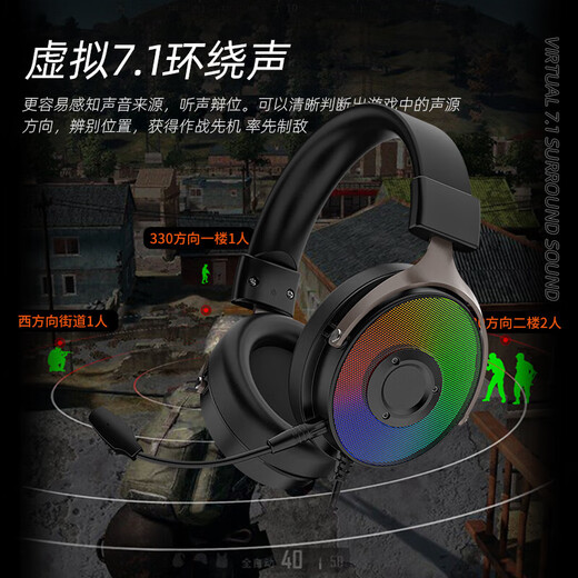 达尔优EH723有线游戏耳机头戴式7.1降噪带麦克风金属质感电竞耳麦听声辩位RGB灯效 EH723S耳机 EH723S耳机(黑色3.5mm)无光