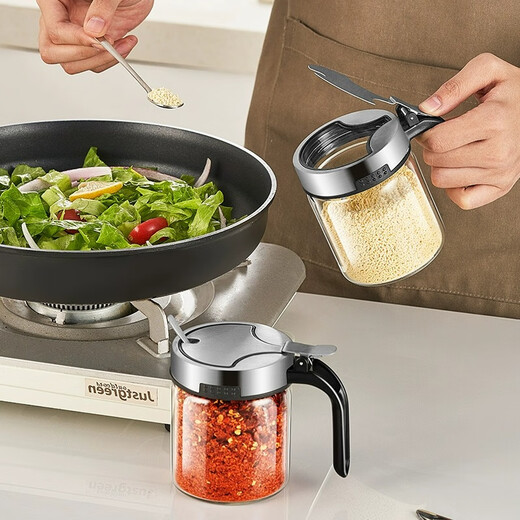 Quark seasoning box set household combined kitchen storage box jar salt shaker split seasoning bottle seasoning jar 304 steel lid jar * 3 (free small spoon + label)