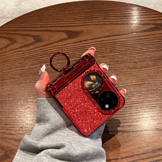 Fuyu applies to Huawei p50pocket mobile phone case New Year's festive red diamond glitter ring pockets folding screen s women's all-inclusive hinge protective cover red p50pocket