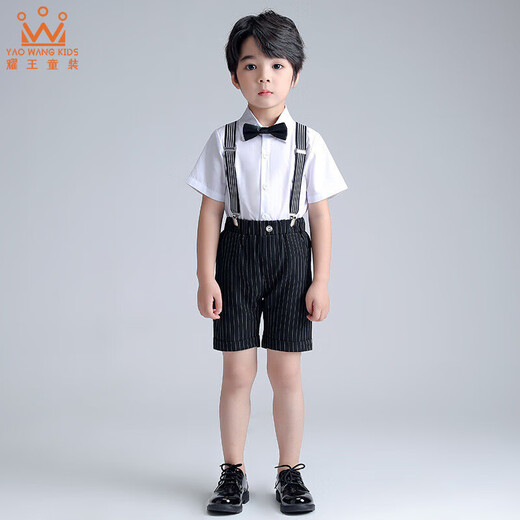 Ormondwei boys' dress children's shirt overalls suit flower girl suit chorus host piano performance suit LB20023 black four-piece suit 110