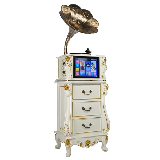 BLACKNOTE Jinmo gramophone retro living room European-style vinyl record player Bluetooth old-fashioned antique flow sound machine solid wood gramophone B09 brown white karaoke (remark color when ordering) + dual microphones + copper speakers