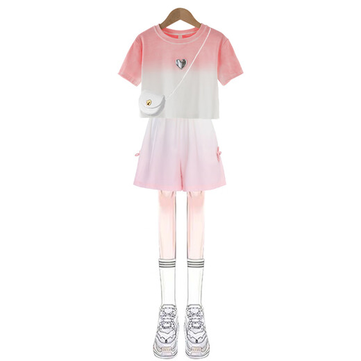 Pitt Girls passt zum Sommer-Kinder-Internet-Promi 2025 Neue große Kinder-Sommer-Eis Silk-Kurzdrosskortierer Sport-Mode-Shorts 9922 Weiß + 3388 Lila 120 cm