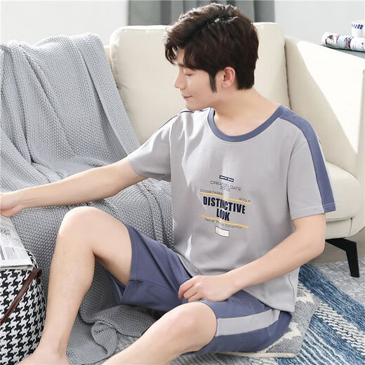 Mu Fengqing Pure Cotton Pajamas Мужские летние шорты с короткими рукавами Два костюма для летней молодежи могут носить домашнюю одежду за пределами главной картинки 2013 года 9922 M 80-100