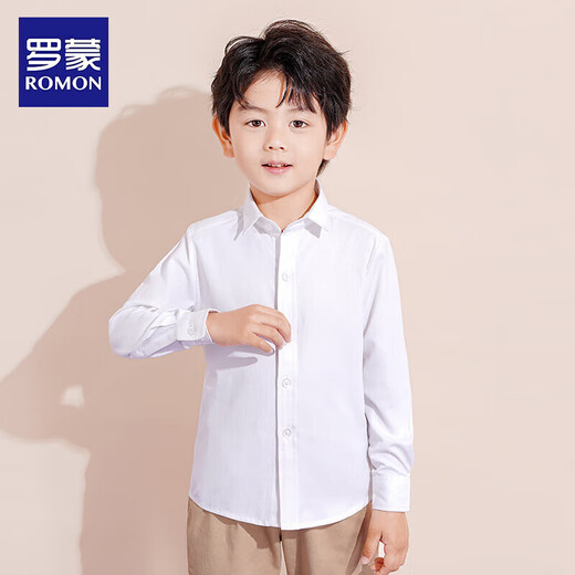 罗蒙儿童白衬衫男童女童长袖小学生表演校园服饰 白色 170