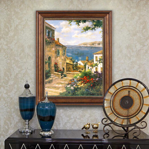 Novan ink American-style entrance decorative painting living room and restaurant hanging painting vertical corridor aisle mural European retro architectural landscape oil painting Swan Lake 60*45cm (retro brown style + skin texture film picture)
