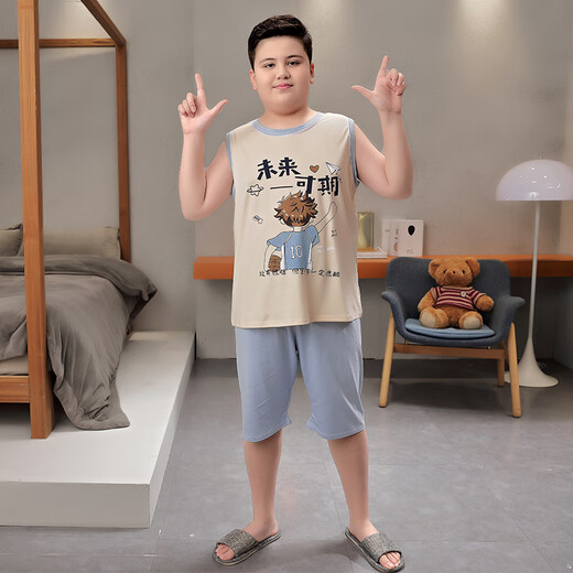 Fat Boy Pajamas Summer Modal Mangas cortas más Fat Fat Ban Fat Summer Summer delgado de tamaño mediano Ropa para el hogar 967 Letras grises 170 Tamaño