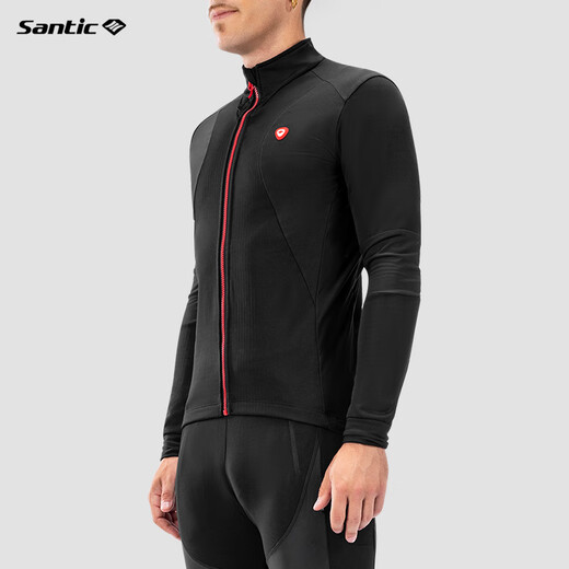 Santic autumn and winter fleece warm cycling jersey long-sleeved jacket road mountain bike top men Langs black M