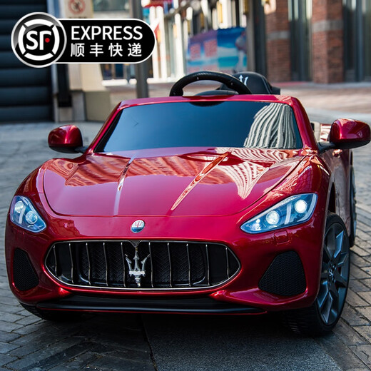 Xingchenhao genuine Maserati children's electric car four-wheel drive remote control car children's four-wheel baby toy can sit on a stroller, painted wine red, four-wheel drive + Bluetooth + remote control + light and music + swing + leather seat