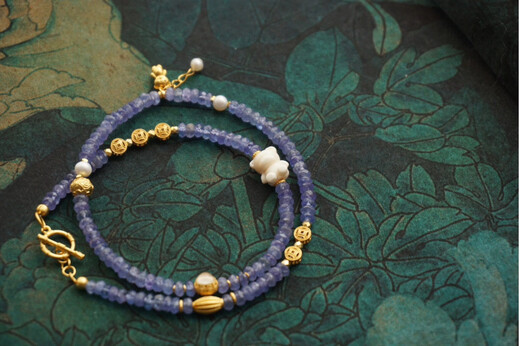 Chihuan natural tanzanite faceted double circle bracelet Mammoth Bear 925 silver white agate natural pearl silver gold-plated accessories
