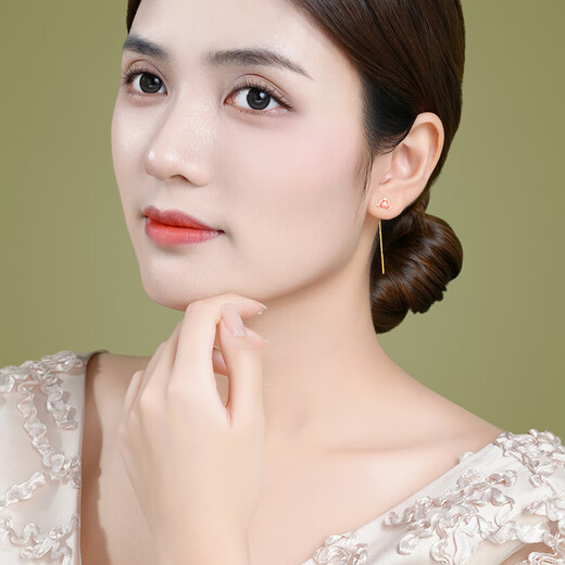 Chao Acer Huayun Yellow 18K Gold Earrings Earrings for Women Gold Lotus Lotus Leaf Lotus Earrings as Birthday Gifts for Girlfriend Lotus (Single Style)