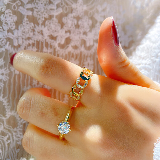 Mi Ling Korean 14K gold ring for women shiny wide face zircon copper coin ring ring for women birthday gift for women No. 15