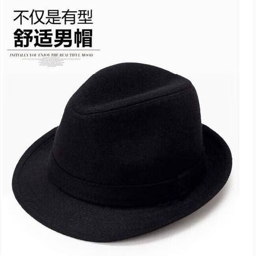 Craftsman hat men's spring and autumn woolen top hat middle-aged and elderly men's jazz hat winter old man's hat gentleman's hat snowflake casual gray medium size 58 cm
