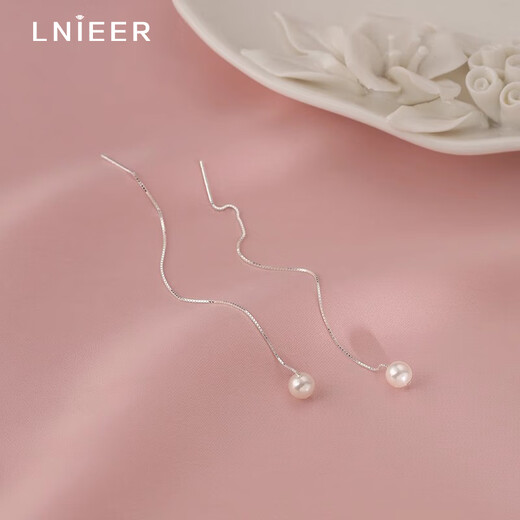 Lnieer925 silver mother-of-pearl ear wire 2025 new ear chain women's high-end long tassel earrings trendy earrings earrings pearl ear wire-6mm 925 silver