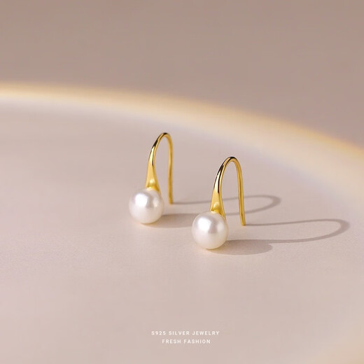 Su Shiliu s925 silver high heels pearl earrings for women French earrings light luxury temperament niche design ear hooks birthday gift a pair of pearl ear hooks (gold)