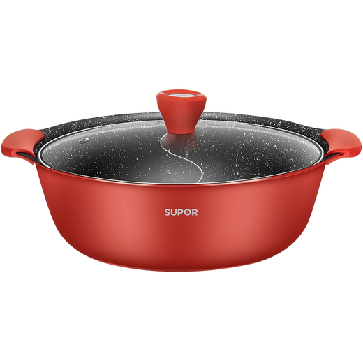 Supor hot pot large diameter star stone non-stick mandarin duck shabu-shabu non-odor induction cooker gas stove open flame universal NT30SA1 Chinese red 30cm
