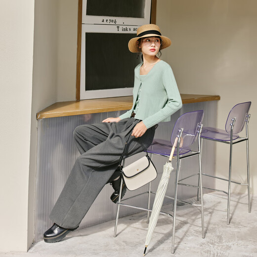 Zihan (ZIHAN) Zihan striped texture camisole knitted cardigan two-piece casual fashion suit for women spring mint green L