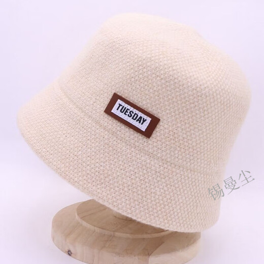 Tin Manchen Hat Women's Autumn and Winter New Fisherman Hat Wool Blended Warm and Coldproof Small Leather Label Casual Knitted Fishman Hat Khaki One Size