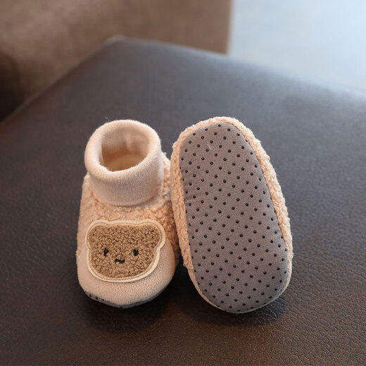 Tutu Dawen Newborn Baby Shoes Autumn and Winter 0-1 Years Old Toddler Shoes 6-12 Months Male and Female Baby Cotton Shoes Socks Foot Covers Soft Bottom Bear Coffee (Cotton Lining) Inner Length 13cm (Suitable for 0-12 Months)
