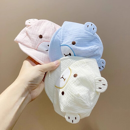 兔兔大文婴幼儿帽子夏季薄款0-3-6-12个月宝宝遮阳防晒帽网眼鸭舌帽新生儿 小熊蓝色（网眼款）松紧腰 帽围36-45cm（建议0-12个月）