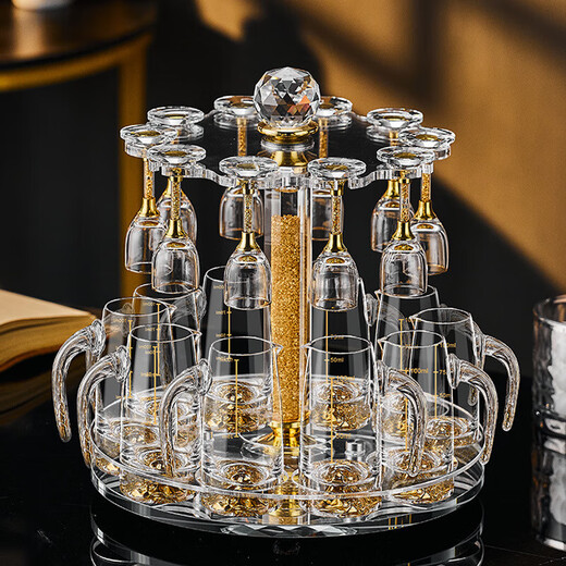 Depinte high-end light luxury Maotai cup spirits shot glass one-cup Chinese gold foil white wine cup set wine dispenser 10ml Maotai gold foil cup + Jinshan pot cup holder (10 pots 10 cups