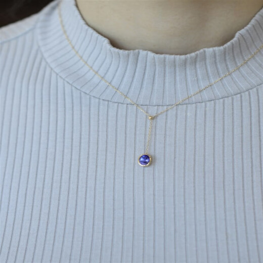 DRJEFUN18 natural tanzanite oval necklace adjustable gold simple bezel inlaid jewelry tanzanite blue and purple necklace blue and purple necklace