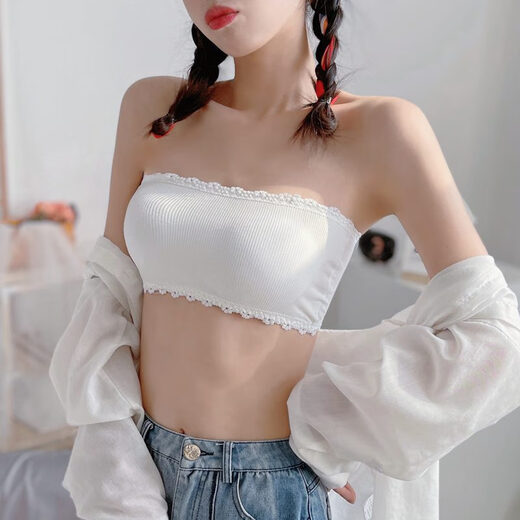 Chuangjingyixuan 2024 new one-piece tube top non-slip shoulder strap underwear anti-exposure tube top wrapped with inner straps white + black upgraded version with anti-slip silicone strips