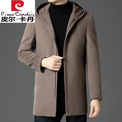Pierre Cardin Autumn and Winter Men's Casual Hooded Double-sided Wool Coat Autumn and Winter Removable Down Jacket Lined Wool Coat Double-sided Wool-Khaki High-End Down Liner M 170 Recommended 125Jin Jin is equal to less than 0.5kg