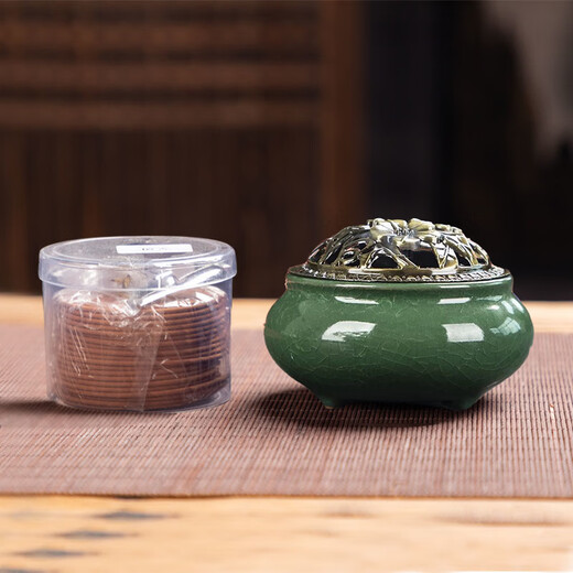 Songhefan natural sandalwood incense household bedroom agarwood repellent incense toilet deodorizing toilet incense 40 discs ice cracked green stove + fireproof cotton + incense stick mugwort - mosquito repellent