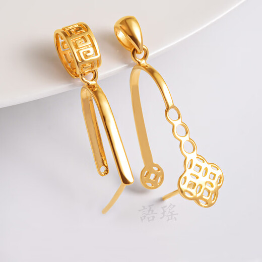 Yuyao safety buckle clip buckle 18k gold buckle accessories donut inlaid empty support thickened version pendant buckle melon seed buckle AU750 No. 6 thickened version - Chinese knot - 18k gold