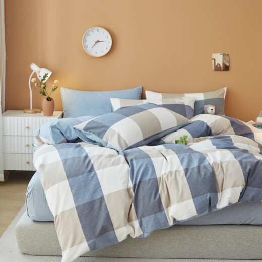 Antarctic removable and washable Xinjiang cotton quilt + quilt cover dormitory single spring autumn summer cool quilt autumn and winter thickened quilt summer cool quilt removable and washable dark blue large grid [Xinjiang cotton filling] 150x200cm weighs about 4Jin [Jin is equal to 0.5kg]