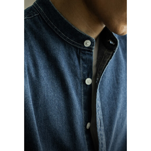 UBV American Retro Henry Collar Denim Shirt Men's 2024 Autumn New Casual Commuting Casual Jacket Shirt Blue XL