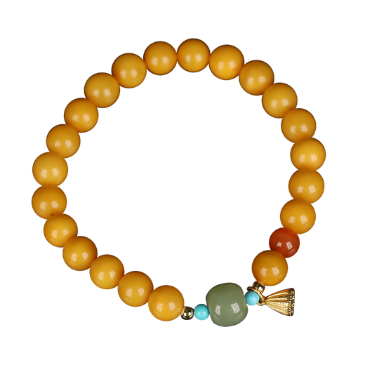 OUCERNY Beeswax Bracelet Natural Chicken Fat Yellowstone Amber and Clear Bottom Hetian Jade Bracelet Women's Russian Material Gift for Wife