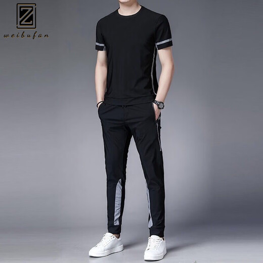 WEIBUFAN sports suit men's summer casual outdoor sportswear short-sleeved ice silk quick-drying T-shirt men's running wear fitness clothes 9805 medium gray XL (130-145Jin Jin equals 0.5 kg)