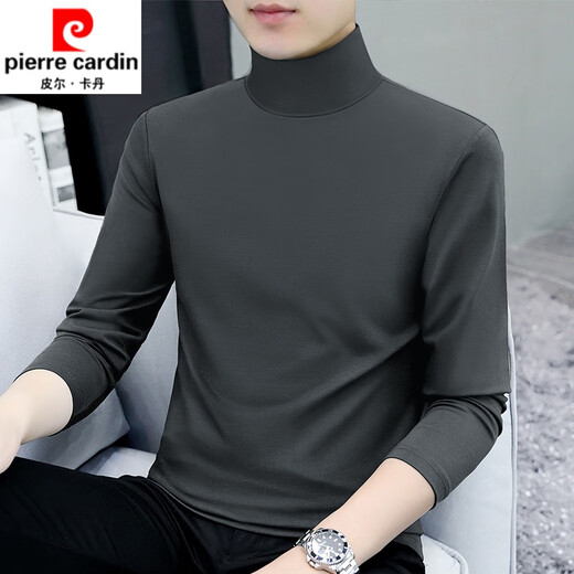Pierre Cardin pure cotton autumn and winter half turtleneck bottoming shirt men's slim fit inner long-sleeved T-shirt mid-collar men's autumn coat outer needle YPT193 carbon gray turtleneck XL recommended 130-145Jin Jin equals 0.5 kg