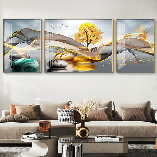 
Mudianxing Fulu living room decoration painting simple modern sofa background wall hanging painting atmospheric mural landscape painting wall painting HJ-3883-Fulu double appearance [package installation side 70*90 120*90 crystal inlaid diamond gold