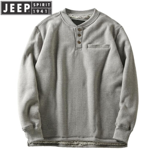 JEEP SPIRIT new waffle plus velvet thickened warm autumn and winter men's large size Henry collar long-sleeved sweatshirt pullover men's dark gray M recommended 90-110Jin Jin equals 0.5 kg
