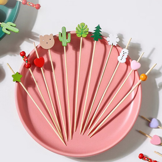 Millennium Lianmu disposable fruit skewers, artistic flower skewers, bamboo skewers, creative candied haws skewers, burger skewers, snack decoration skewers, five-color rabbit skewers 13cm (100 pieces)