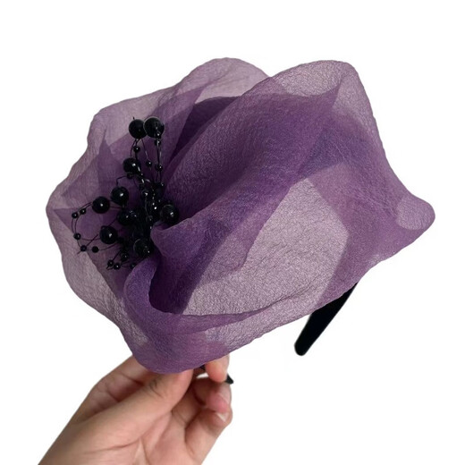 CHUXIANG super wide-brimmed mesh half-hat headband for women, French-style hairpin to cover gray hair, evening hairpin, temperament, face-showing, small pressed hair headband, headband F050 black A24-305