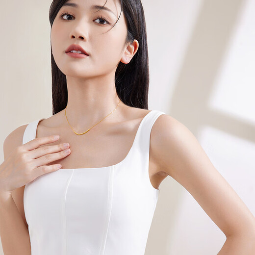 Saturday Fortune (ZLF) yellow 18K gold necklace for women, colorful geometric gold pendant for girls and wives, 40cm +5cm