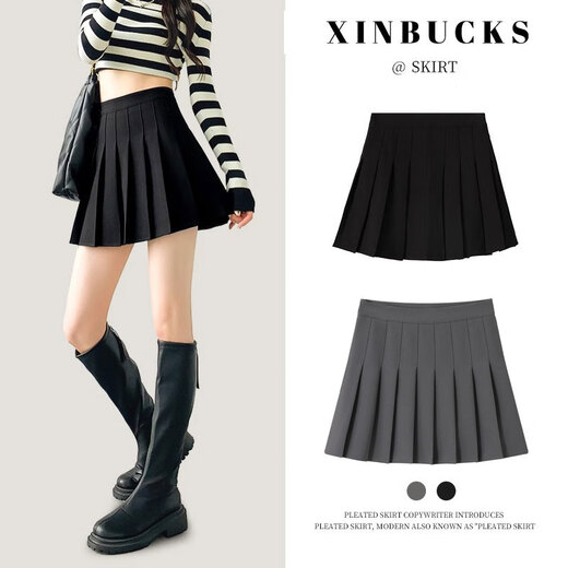 XINBUCKS pleated skirt women's short skirt A-line skirt umbrella skirt spring and autumn high waist slimming summer JK uniform skirt winter college style black-regular style (anti-wrinkle suit fabric) M size 90-105Jin Jin equals 0.5 kg (waist circumference 70cm)